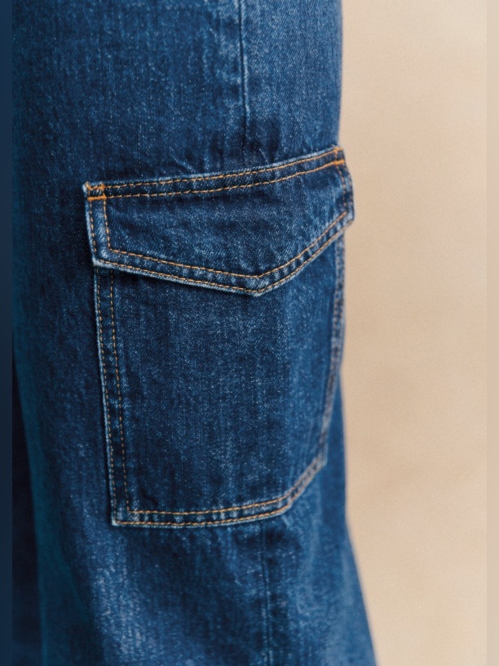 Sézane Flint Trousers Dark Blue High Waisted Cargo Wide Leg Jeans Size 40 FR 8 - Picture 3 of 13